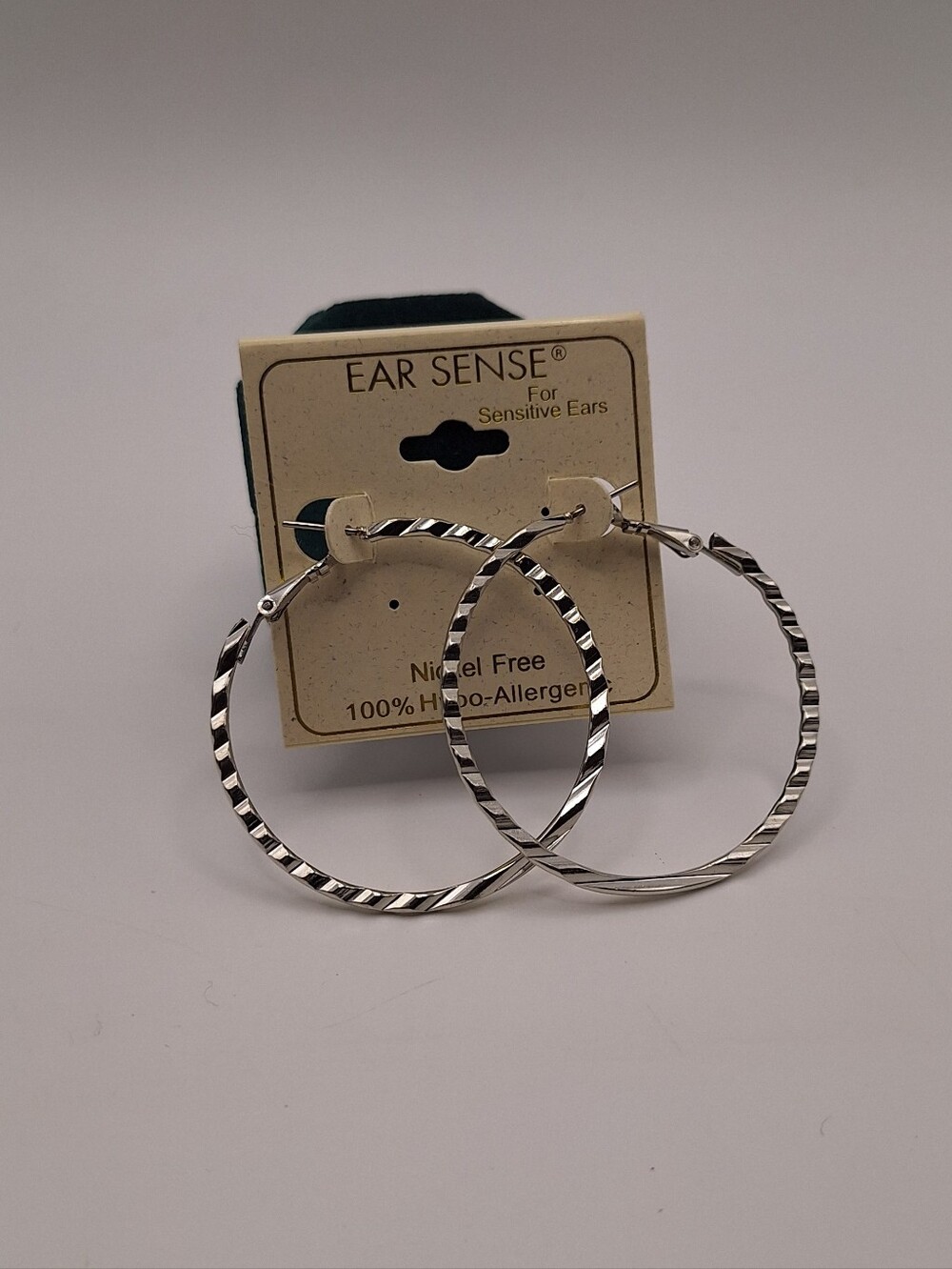 NWT Ear Sense Silver Tone Textured Hoop Earrings Nickel Free